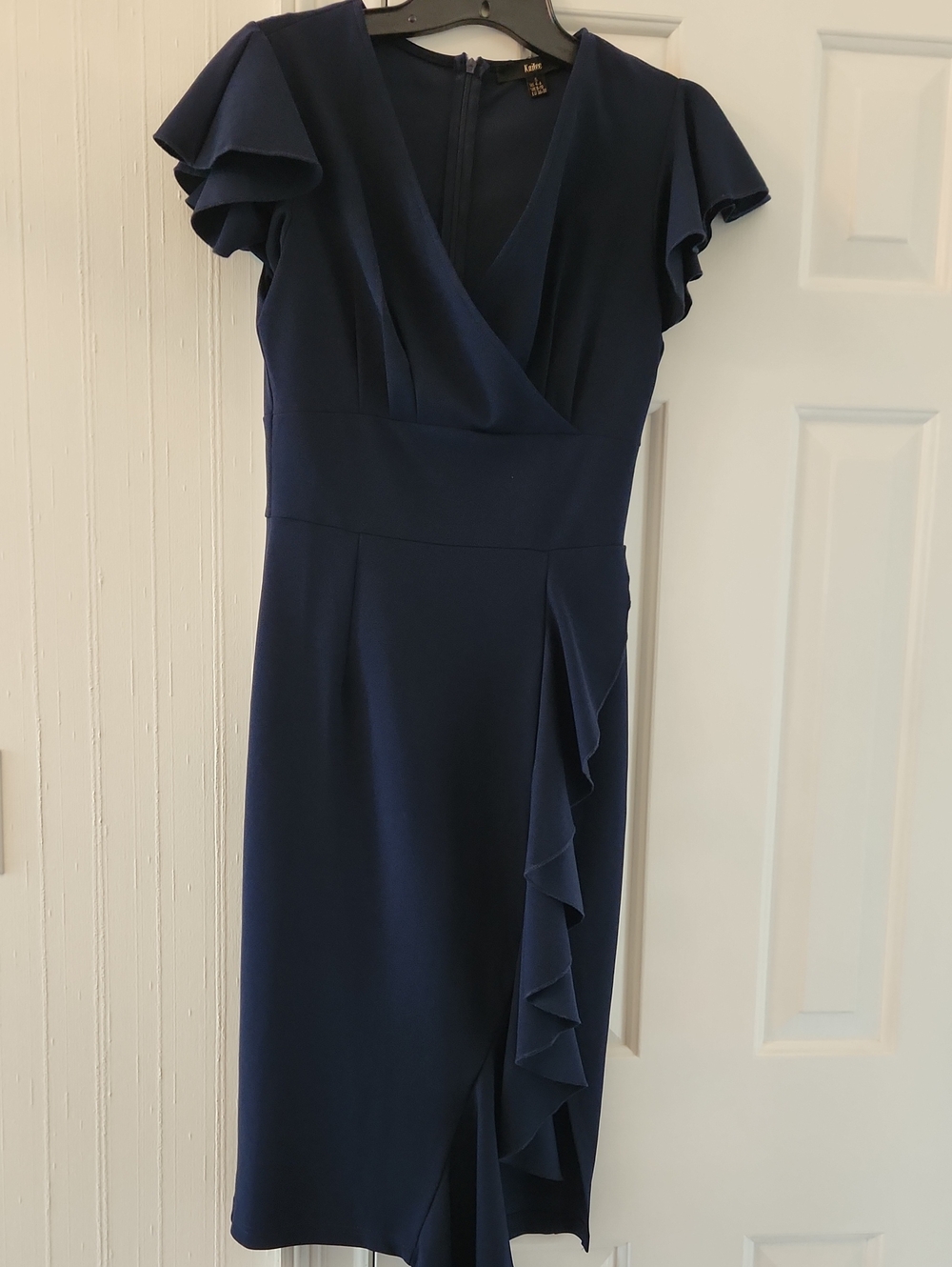 Navy Midi Dress with Flutter Ruffle Detail